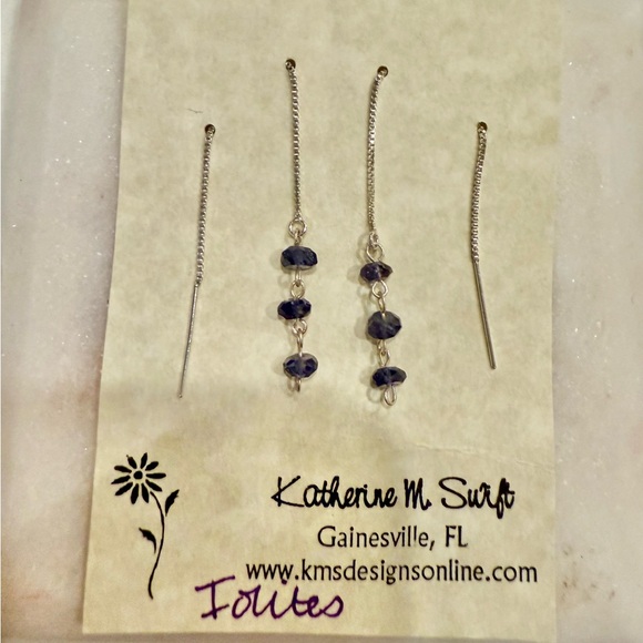Iolite & Silver Threader Earrings - Picture 2 of 2